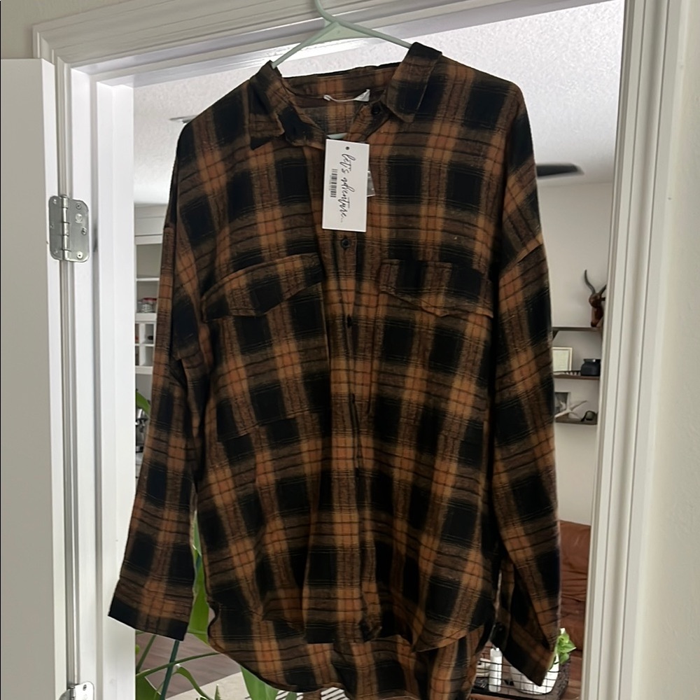 12th Tribe Black and Brown Plaid Button Down Shirt